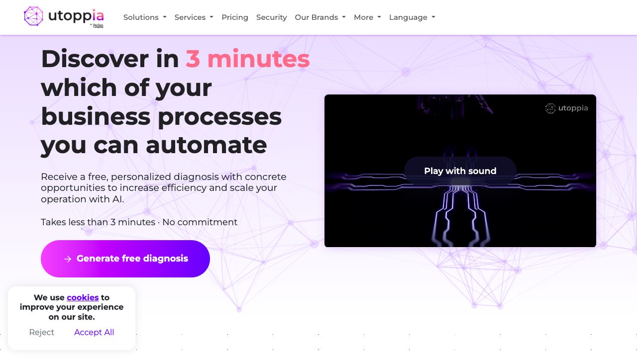 Utoppia intelligent automation platform homepage